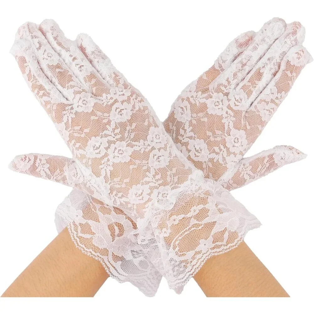 Women's White Short Fashion Imported Lace Opera Halloween Cosplay Gloves